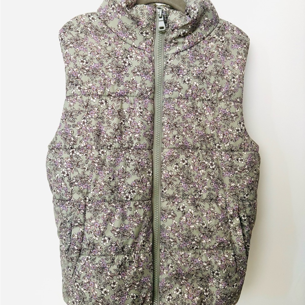 H&M Girl’s Floral Quilted Puffer Vest - Sage & Lilac